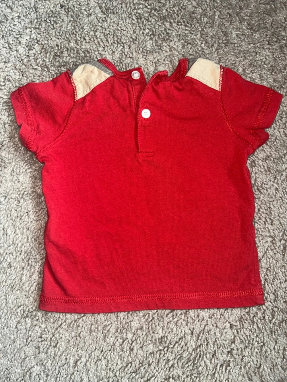 Burberry Red Short Sleeve Tee with Classic Plaid Shoulder Accents Size 3 Months